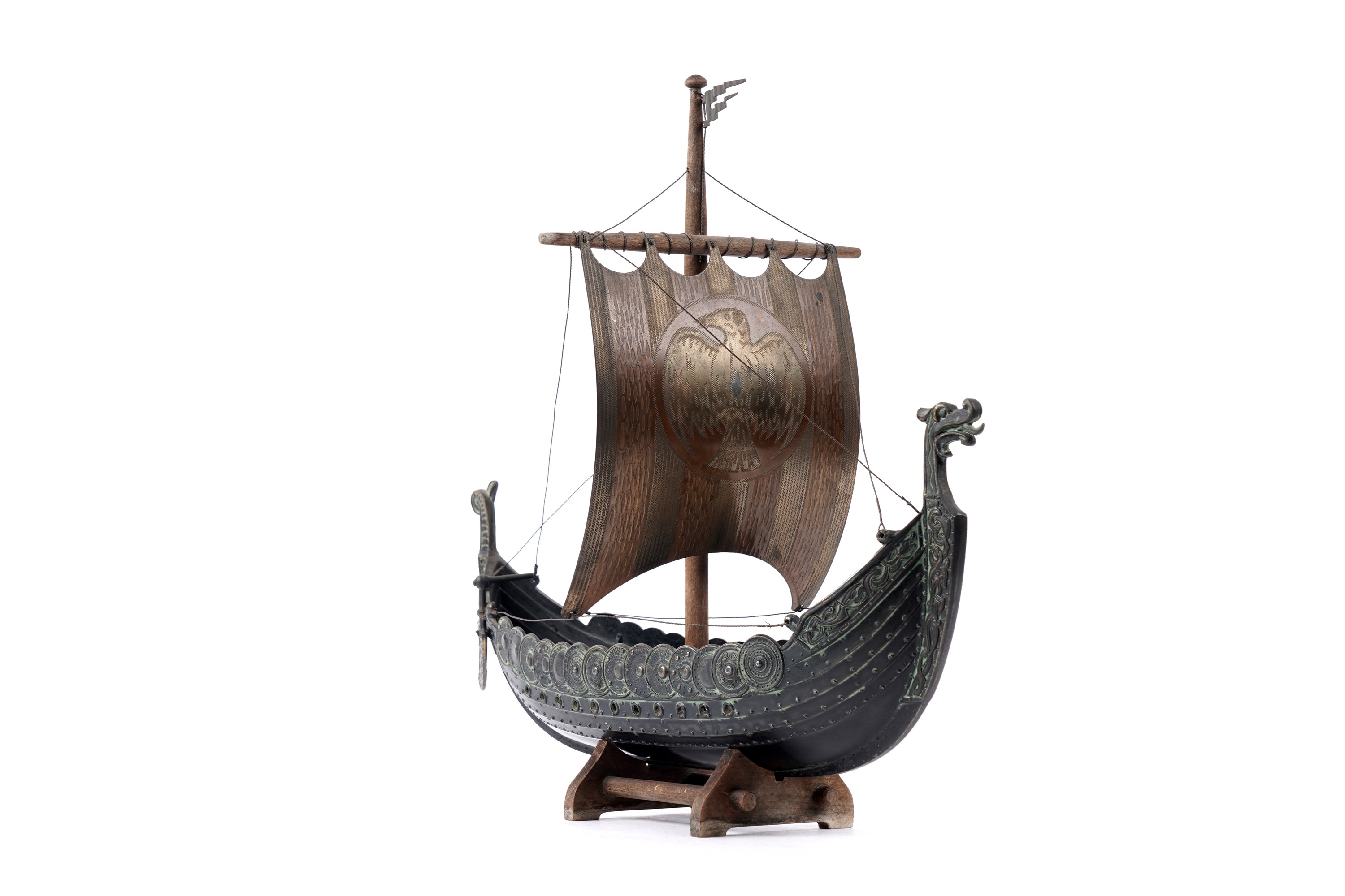 Artwork by Edward Aagaard, A cast bronze Edward Aagaard style model of a Viking longboat, Made of cast bronze
