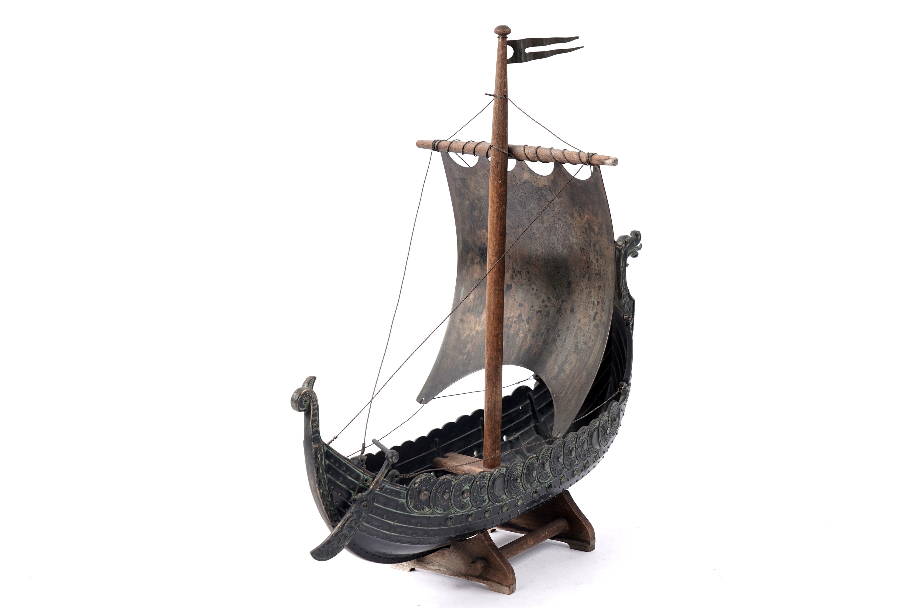 Artwork by Edward Aagaard, A cast bronze Edward Aagaard style model of a Viking longboat, Made of cast bronze