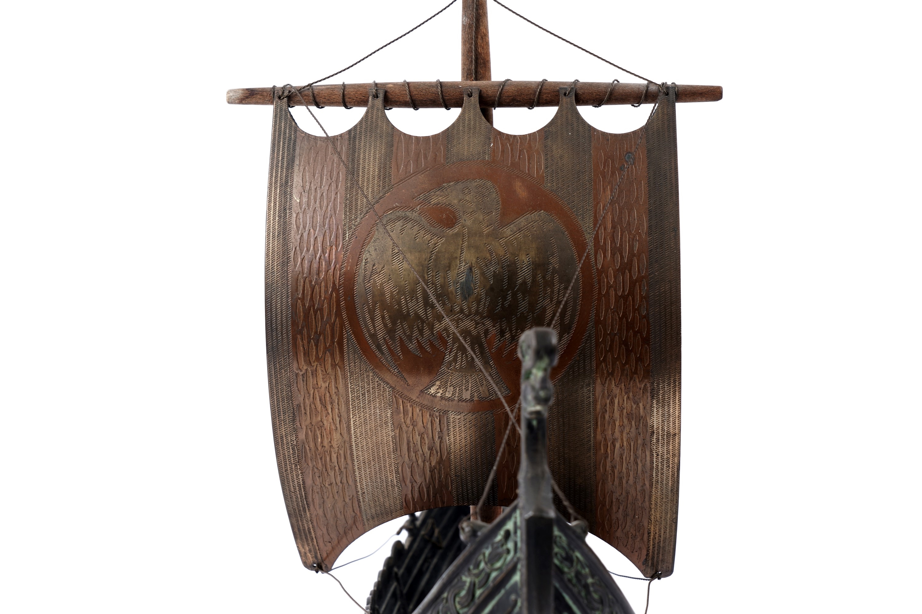 Artwork by Edward Aagaard, A cast bronze Edward Aagaard style model of a Viking longboat, Made of cast bronze