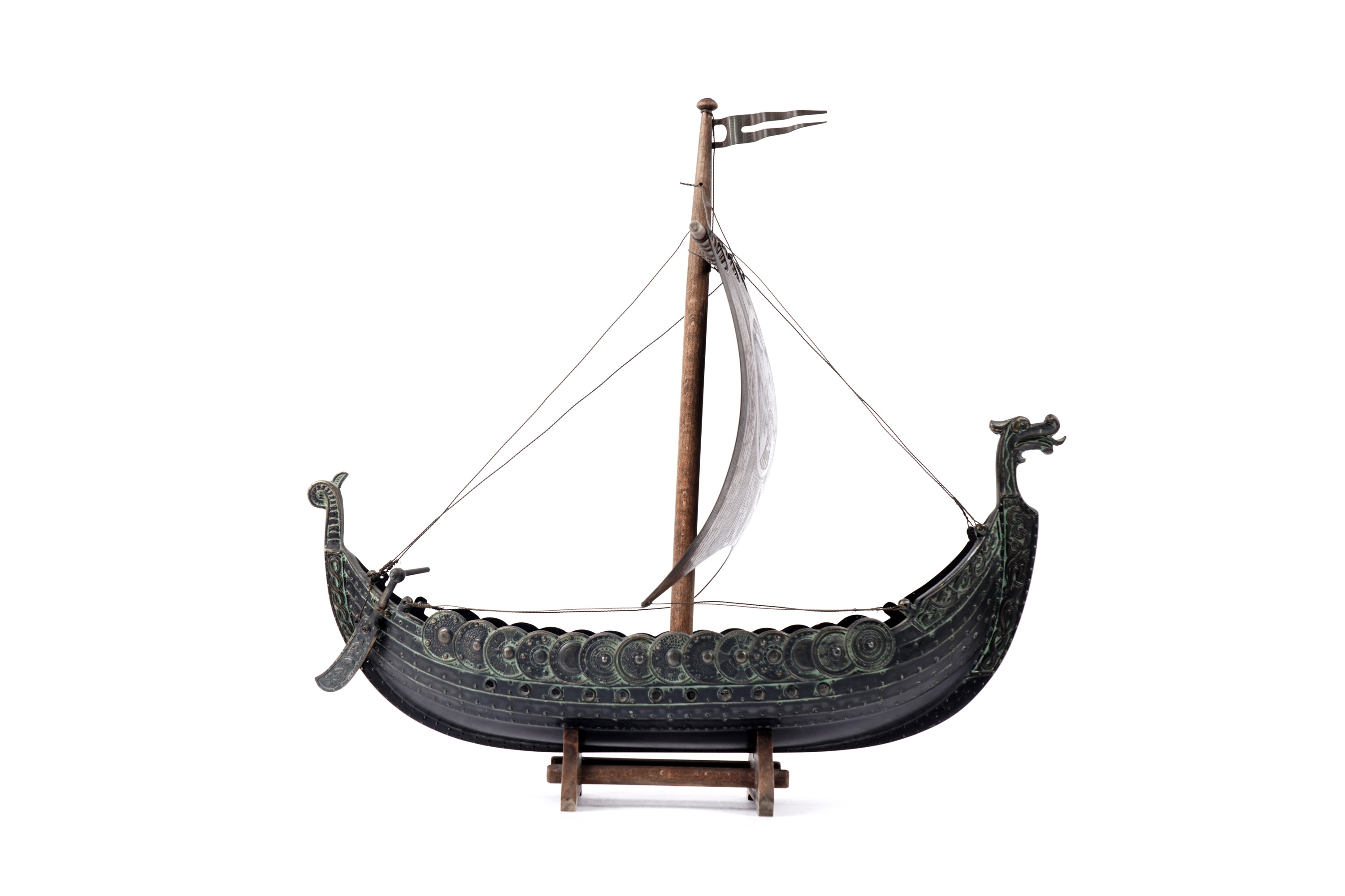 Artwork by Edward Aagaard, A cast bronze Edward Aagaard style model of a Viking longboat, Made of cast bronze