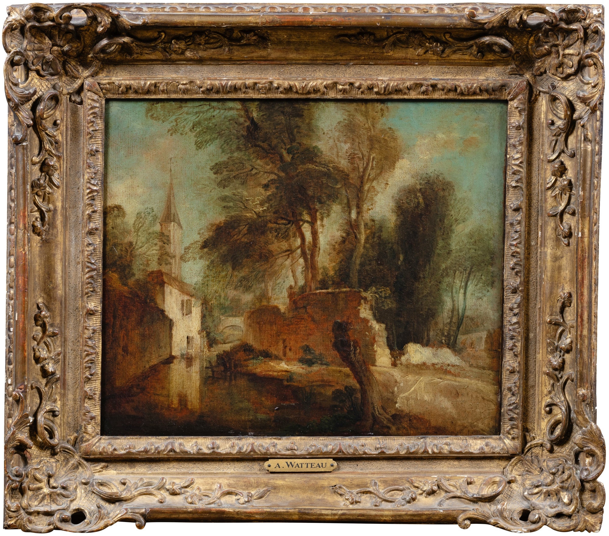 Artwork by Jean-Antoine Watteau, The Bièvre River at Gentilly, Made of Oil on paper laid down on canvas