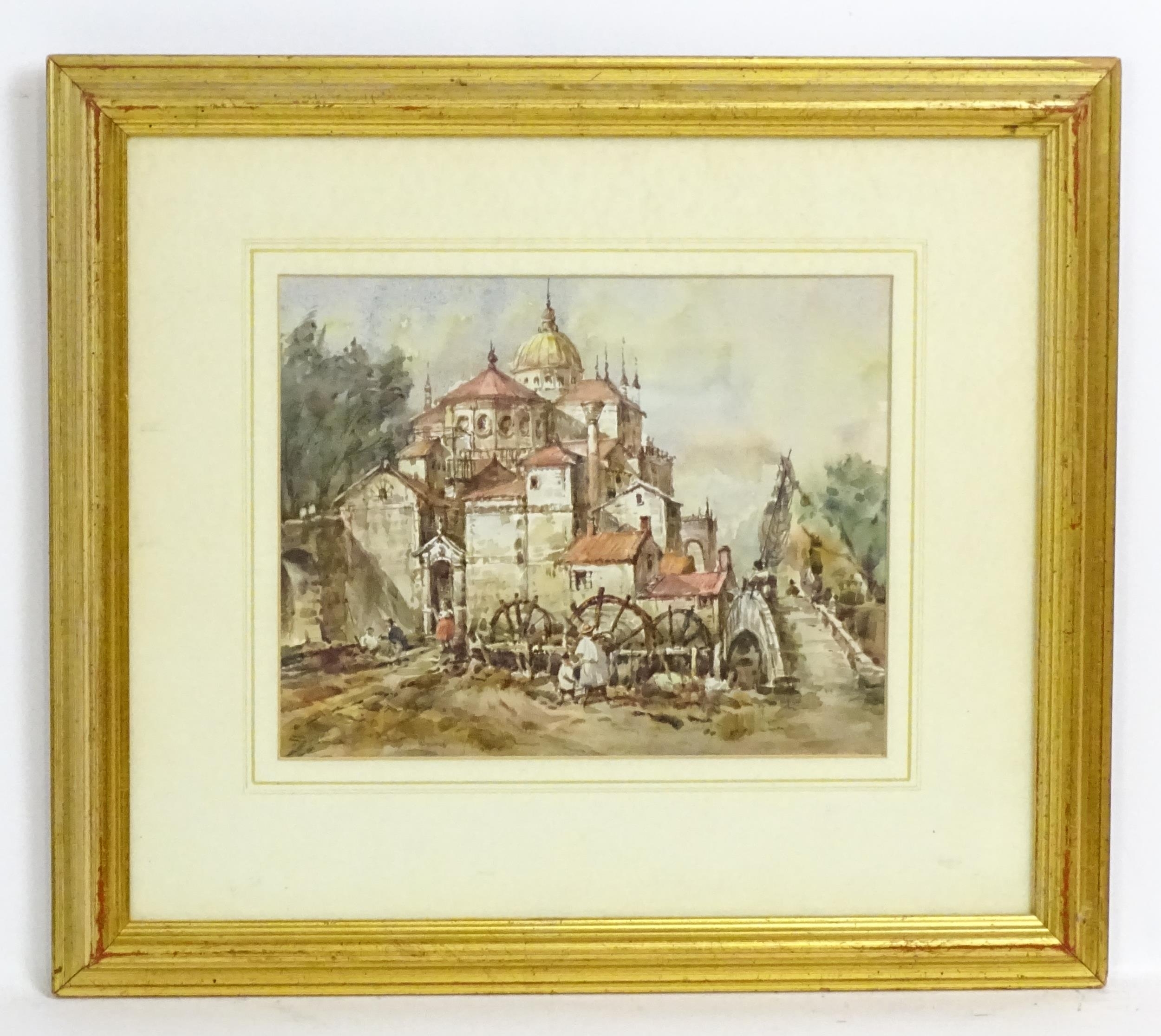Continental School, 19th Century | A view of a townscape with a river ...