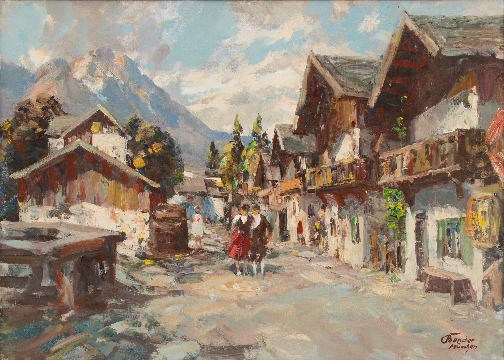 Artwork by Stanislaus Bender, Stanislaw Bender (Polish/German, 1882-1975) Oil on Canvas 1950-1960, 'Alpine Village' H 24" W 32", Made of Oil on Canvas