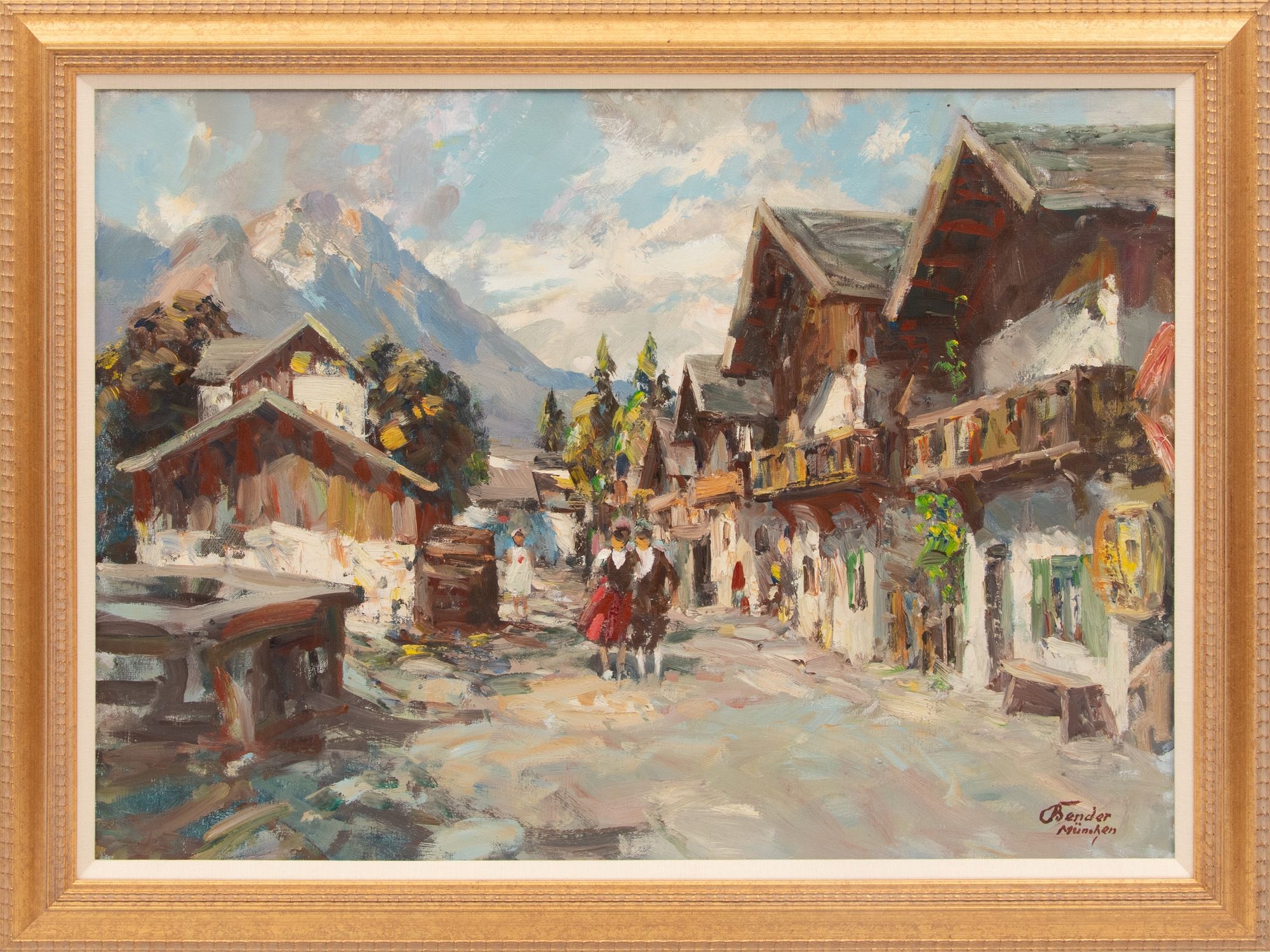 Artwork by Stanislaus Bender, Stanislaw Bender (Polish/German, 1882-1975) Oil on Canvas 1950-1960, 'Alpine Village' H 24" W 32", Made of Oil on Canvas