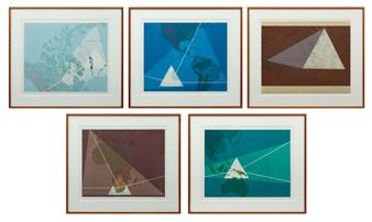 David John Barr (American, 1939-2015) Lithographs in Colors on Wove Paper 1981, 'Four Corners Project: Africa; Greenland; New Guinea; Easter Island; W - David John Barr