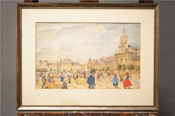 View of a town square in Hermannstadt, Transylvania by Oskar Laske