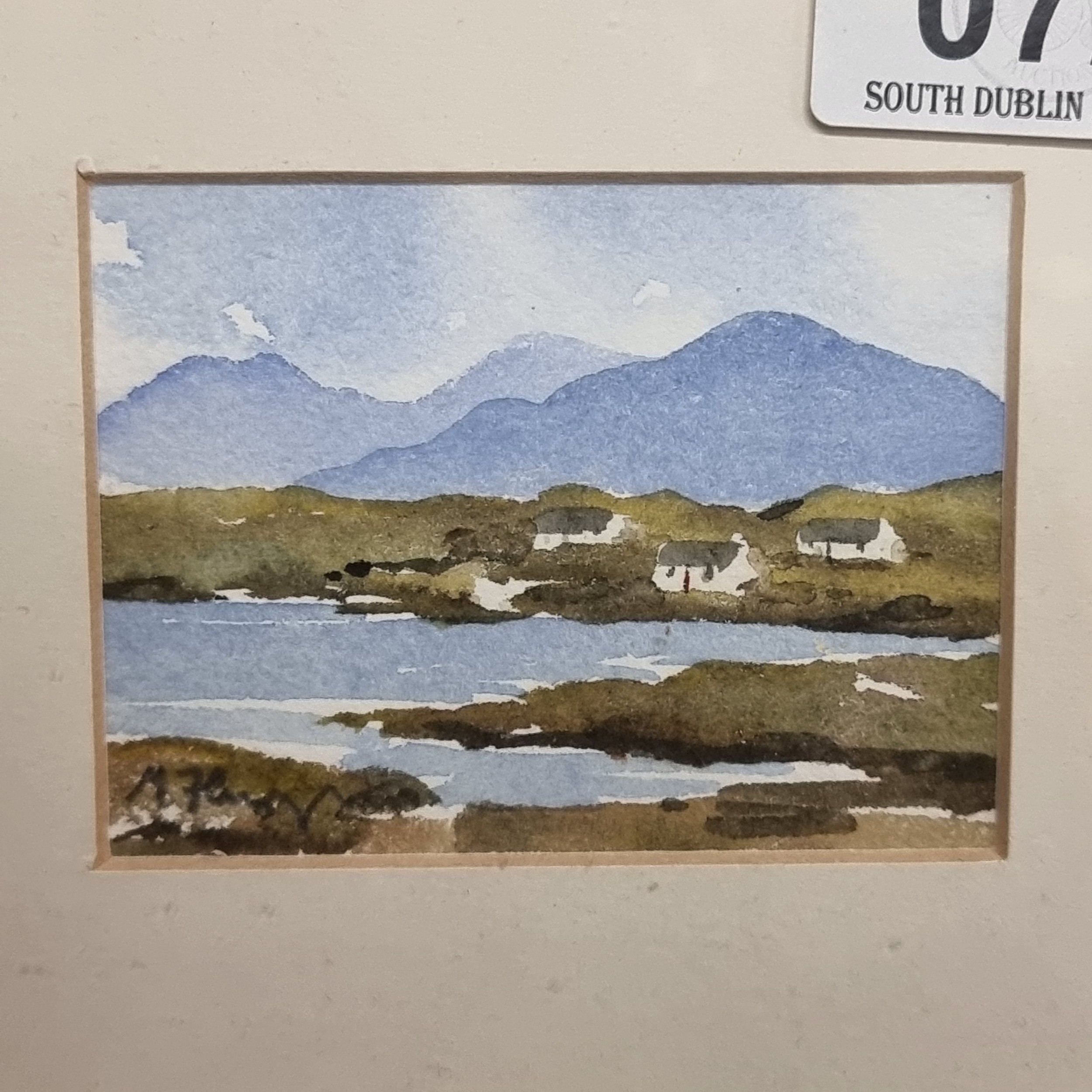 Artwork by Máire Flanagan, Cottages Connemara, Made of watercolour on paper