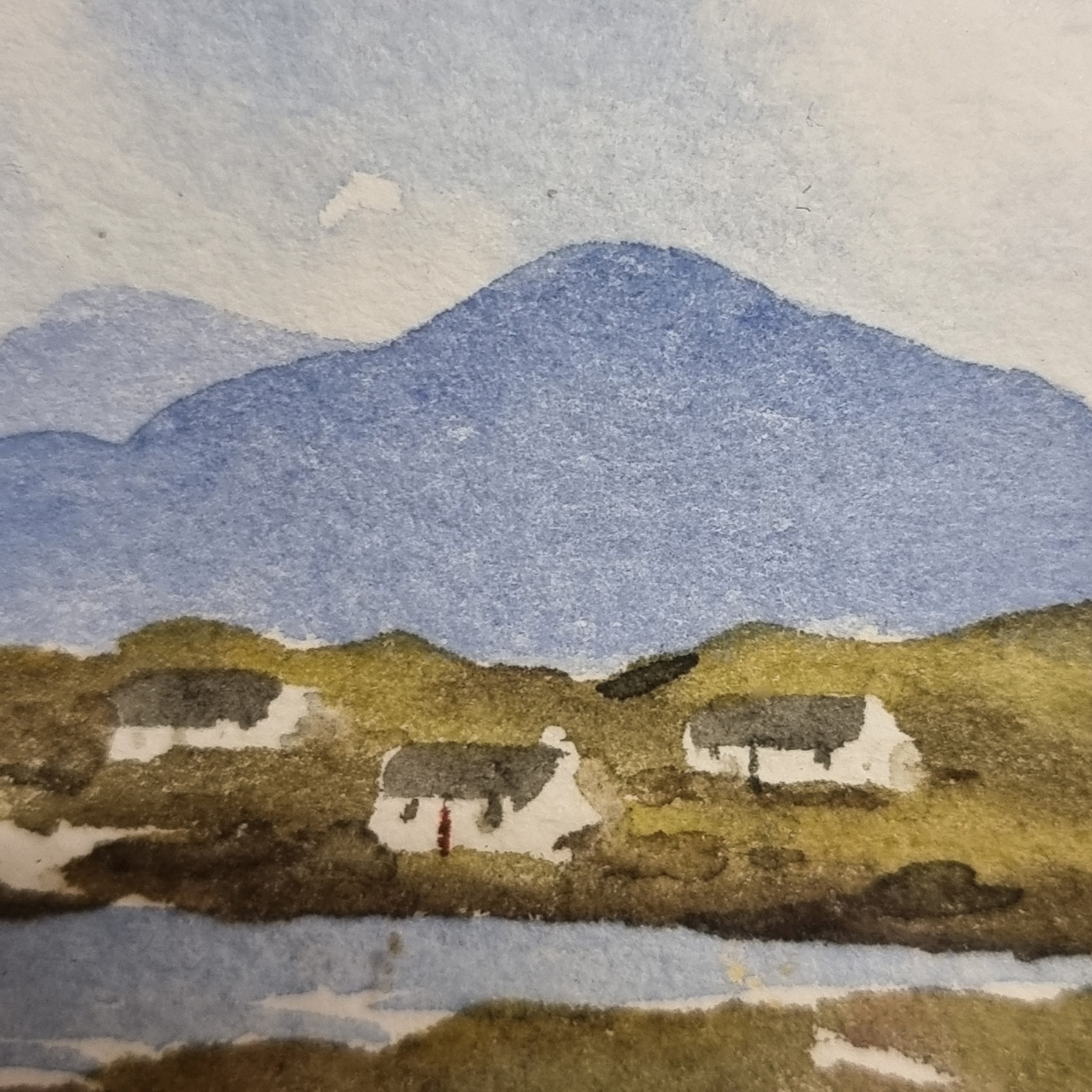 Artwork by Máire Flanagan, Cottages Connemara, Made of watercolour on paper