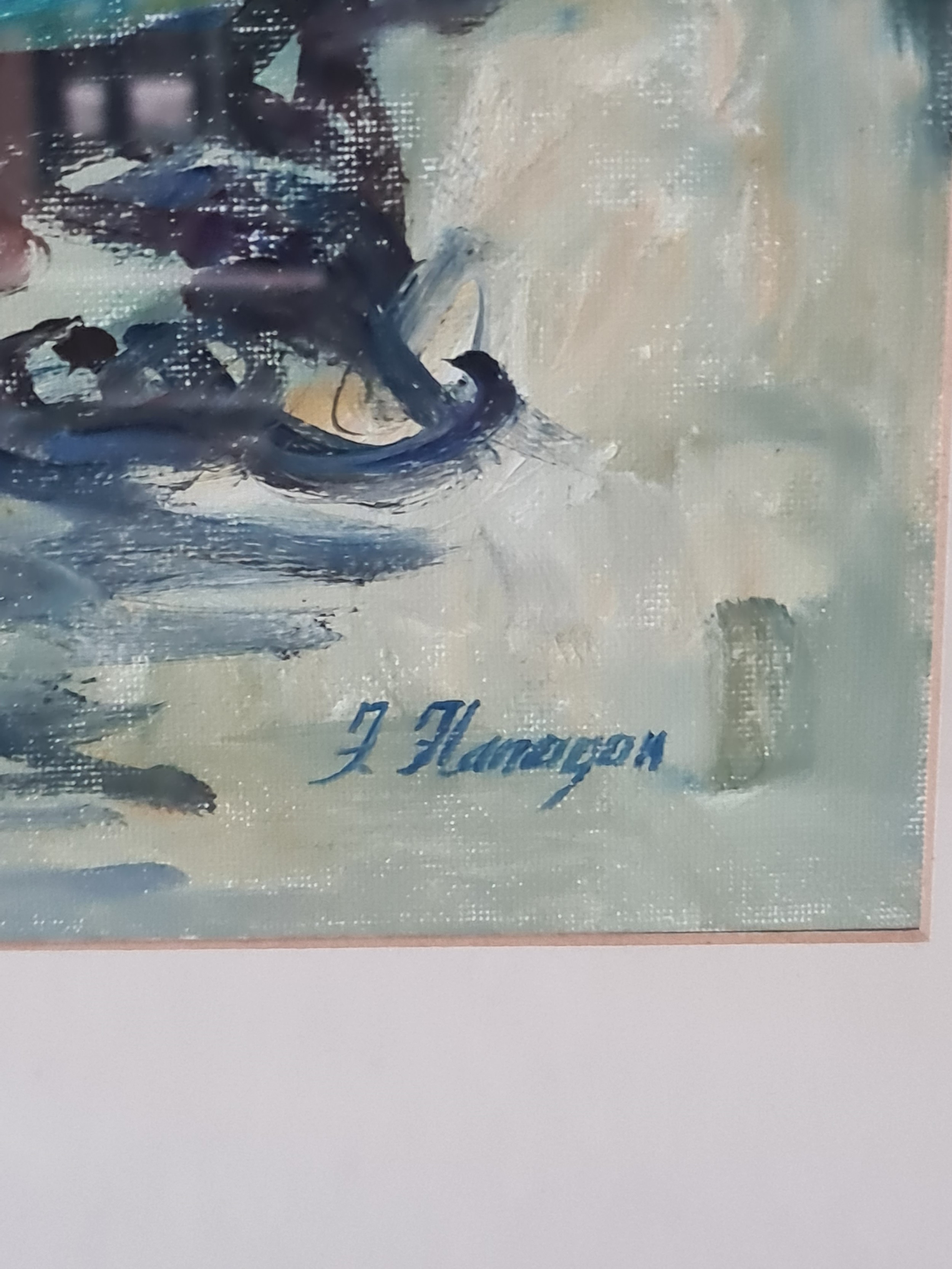 Artwork by Fidelma Flanagan, Man at the park bench, Made of oil on board