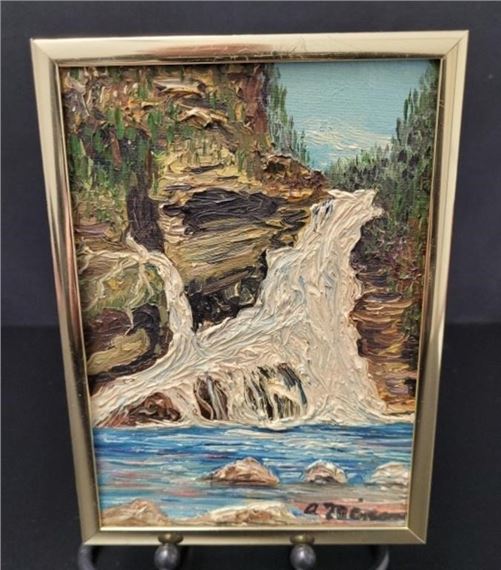 Menard, Mid Century Waterfall Impasto Oil by A. Menard