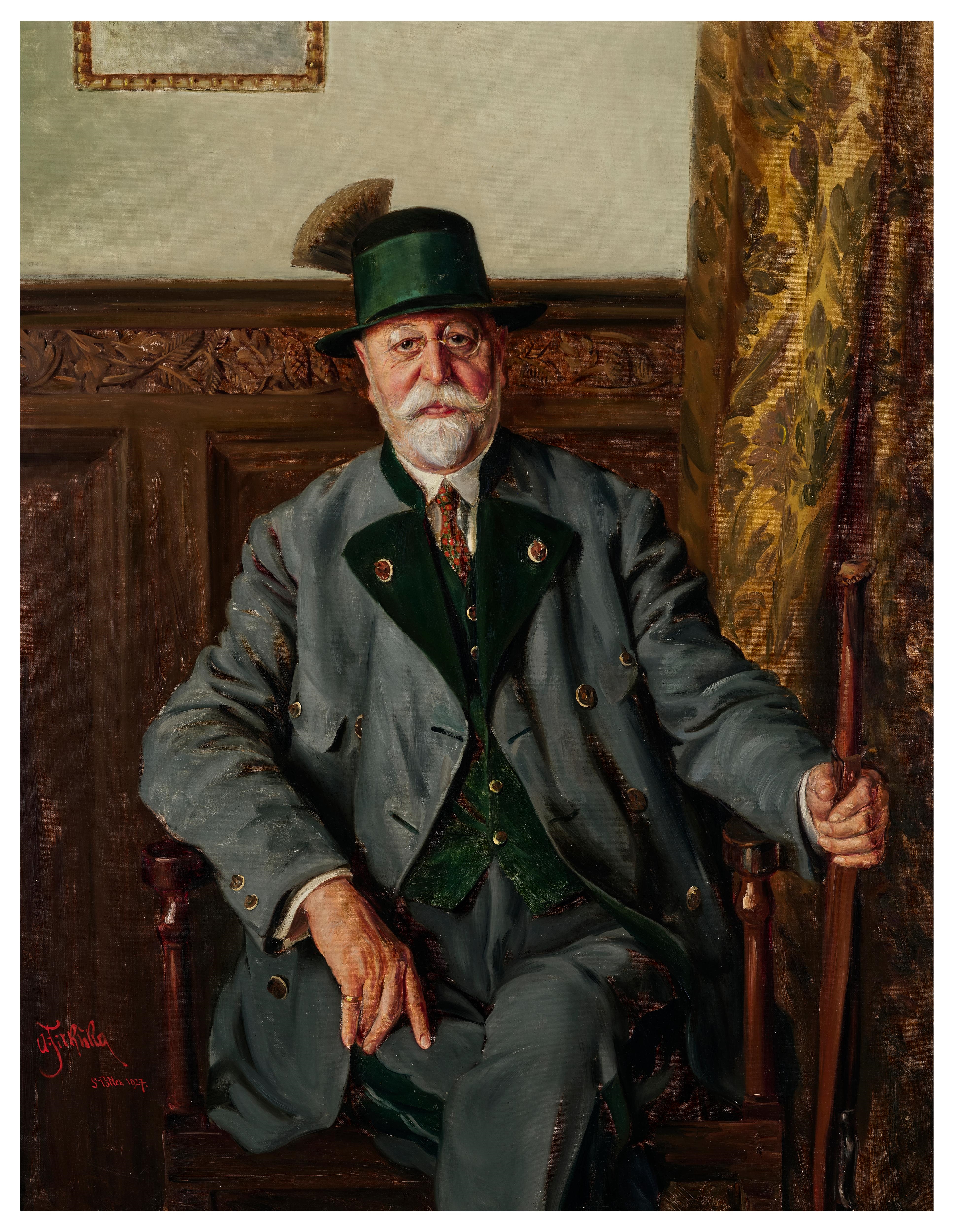 Artwork by Anton Filkuka, Portrait of a Hunter, Made of oil on canvas