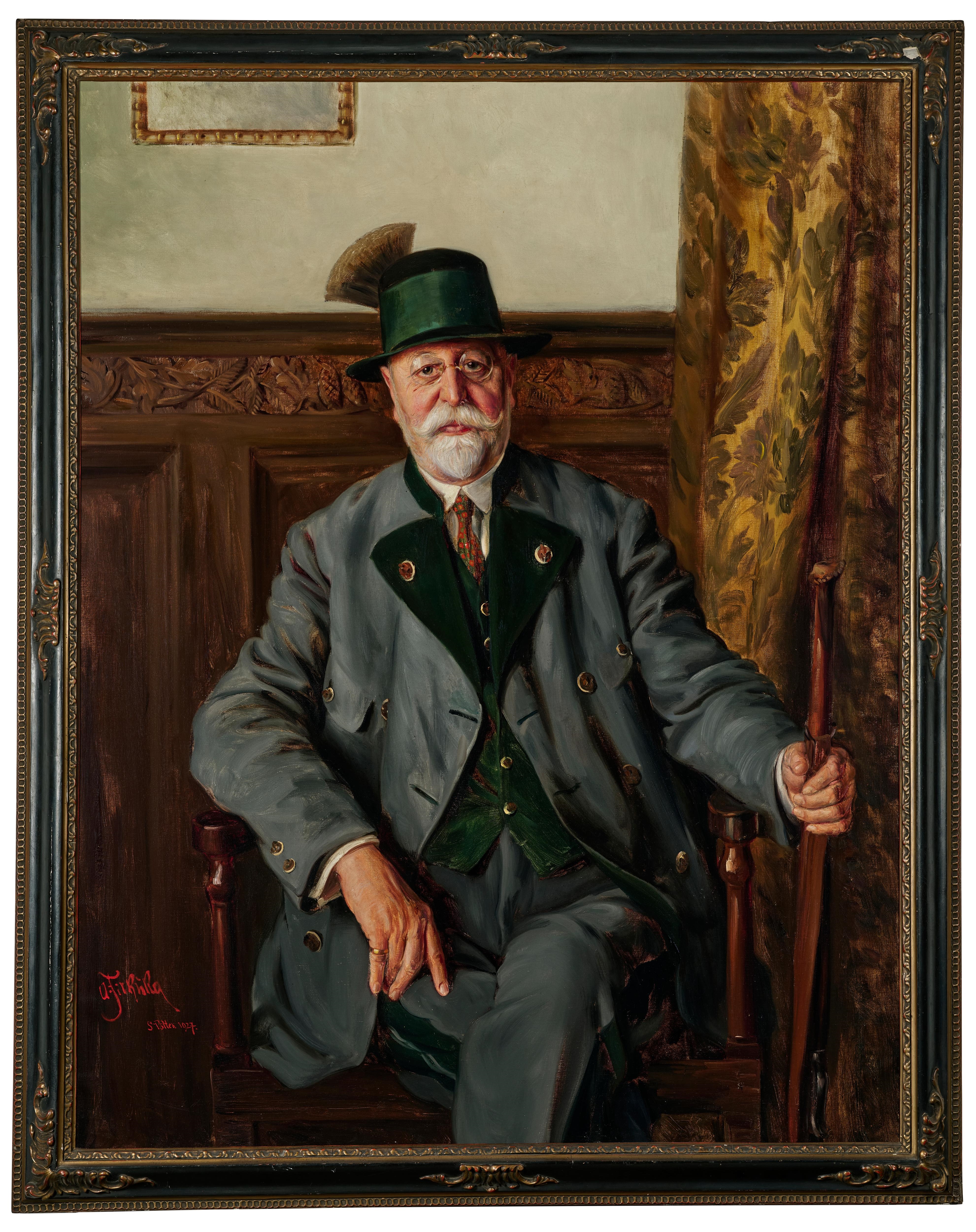 Artwork by Anton Filkuka, Portrait of a Hunter, Made of oil on canvas