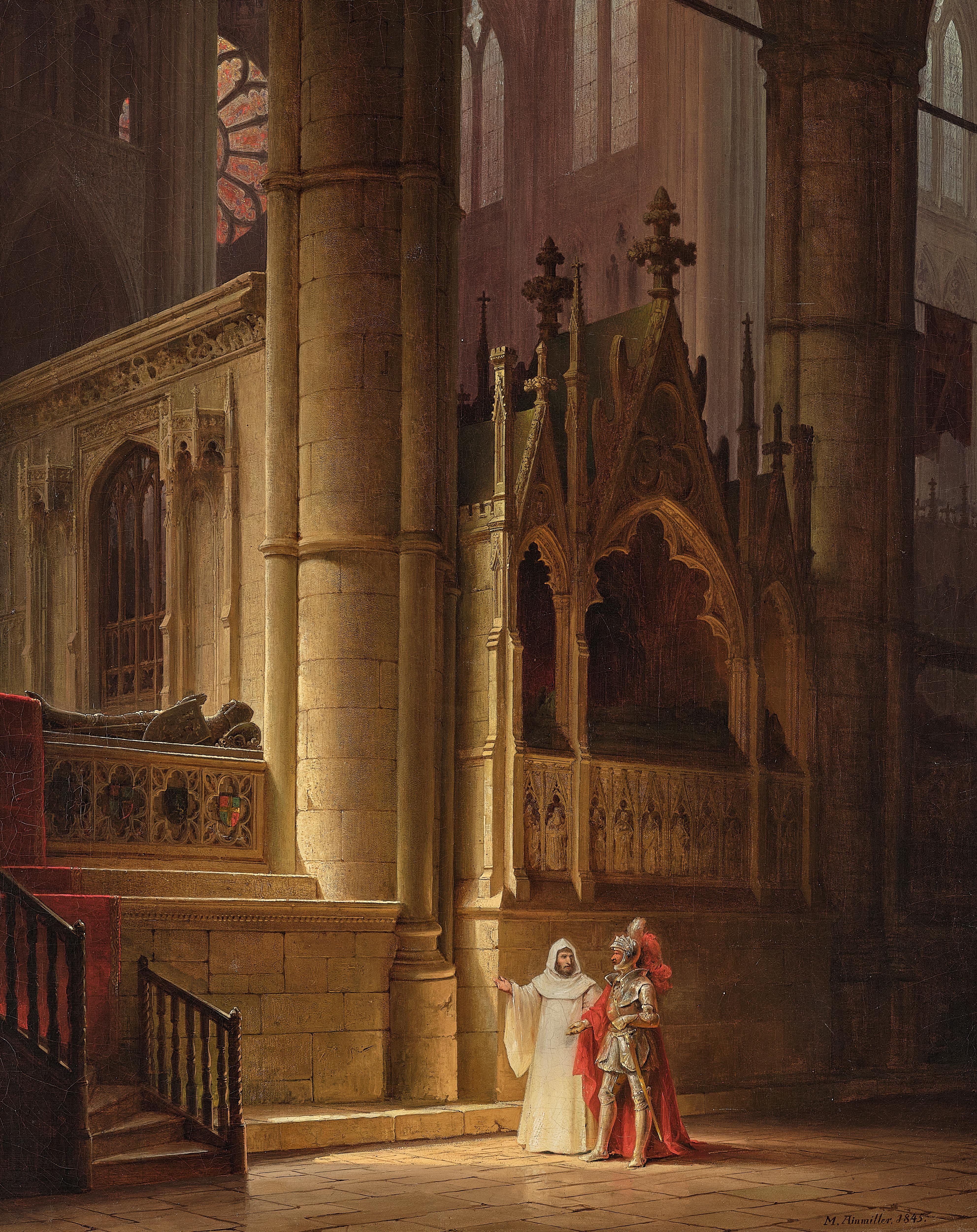 Artwork by Max Emanuel Ainmiller, A Church Interior, Made of oil on canvas
