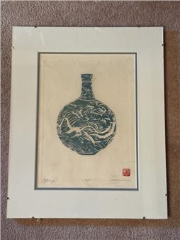 A P Linoleum Cut Titled Ping Paula Desjardins - Paula Desjardins