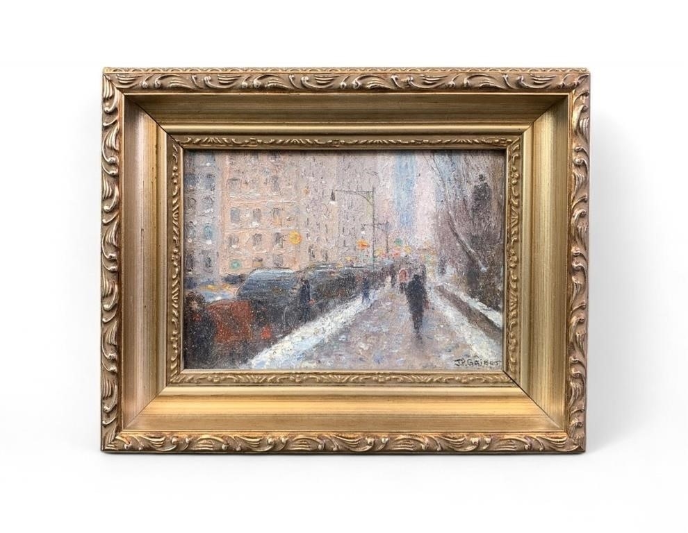 Artwork by Joseph Grieco, Joseph P. Grieco, "Central Park South Winter," O/B, Made of Oil on board