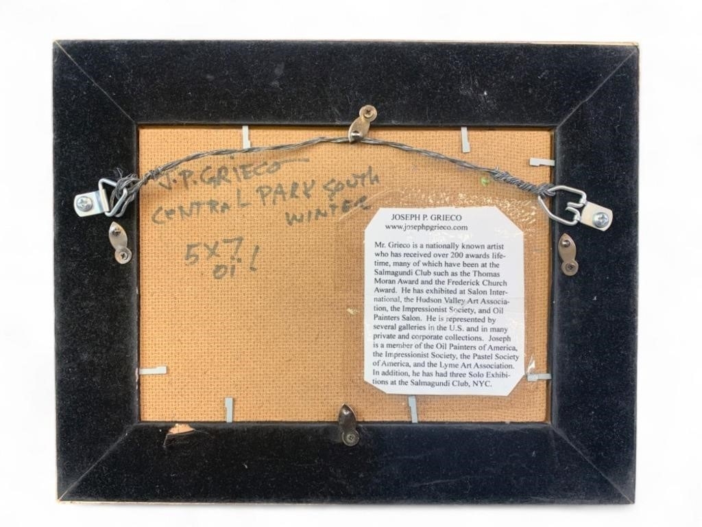 Artwork by Joseph Grieco, Joseph P. Grieco, "Central Park South Winter," O/B, Made of Oil on board