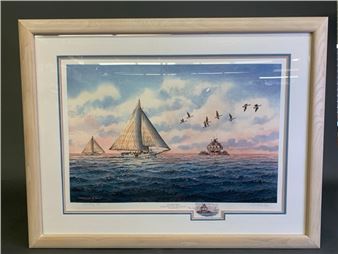 November Morn. The Skipjack Rebecca T. Ruark rounding Thomas Point. - Franklin Saye