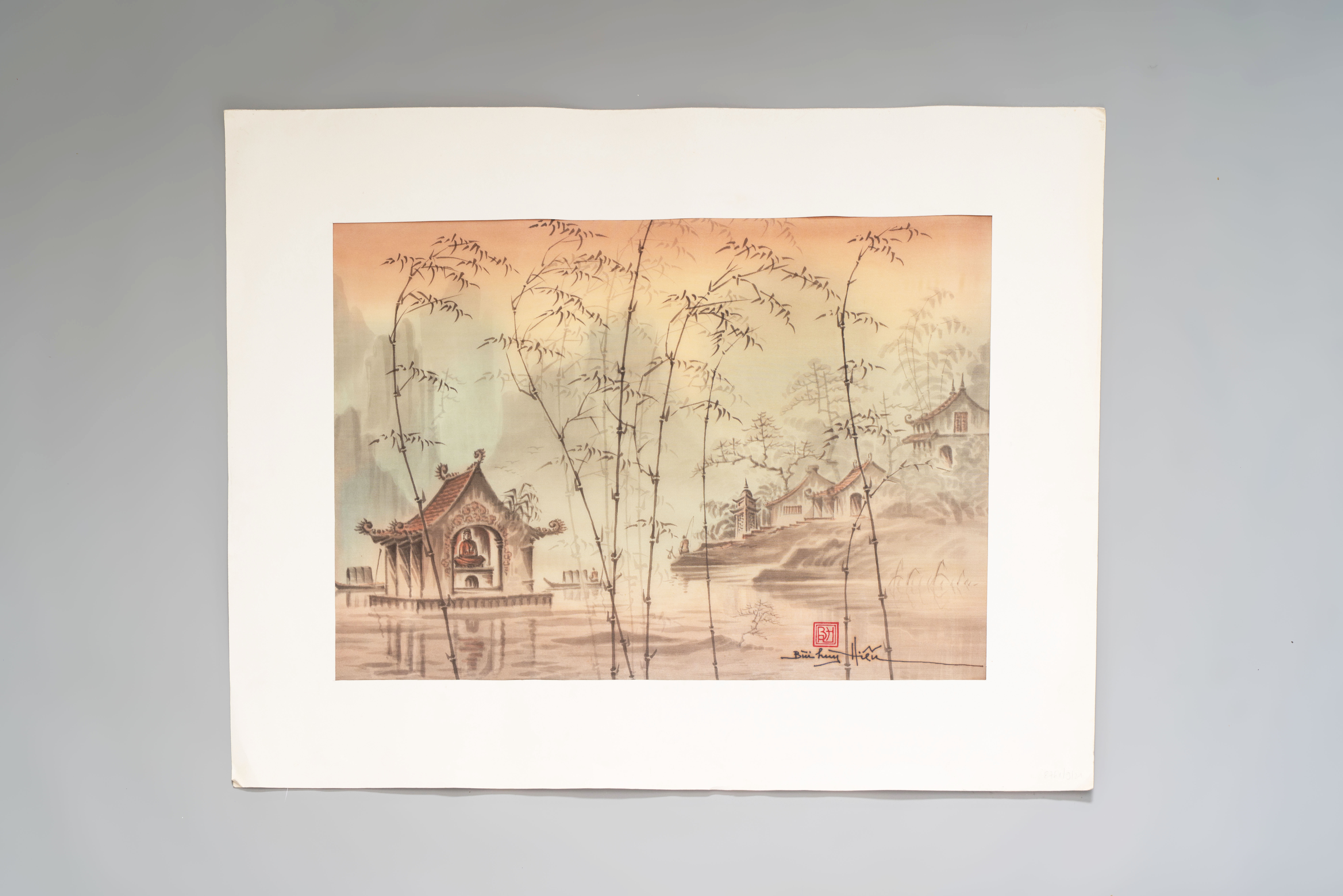 Artwork by Bui Huy Hieu, Chua Thay, Made of ink and colour on silk