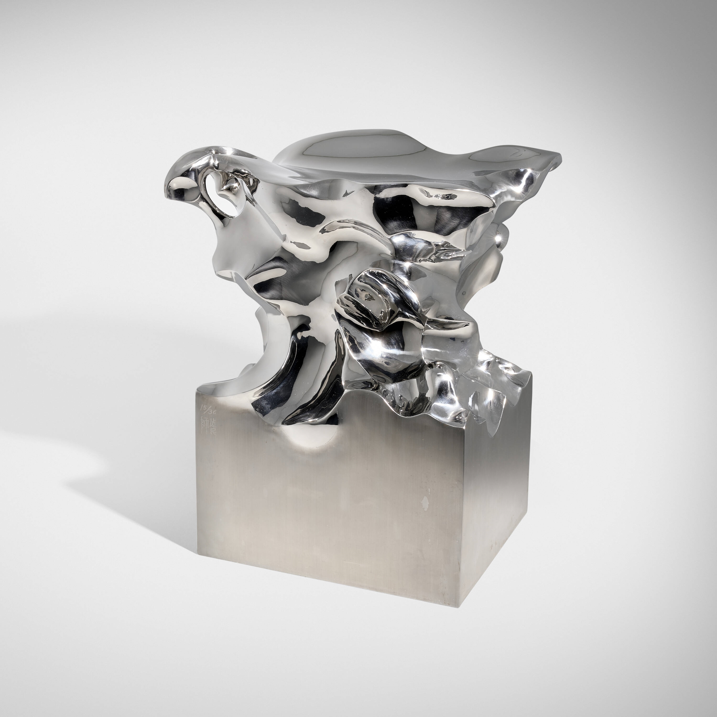 Artwork by Shi Jianmin, Accordion stool, Made of stainless steel