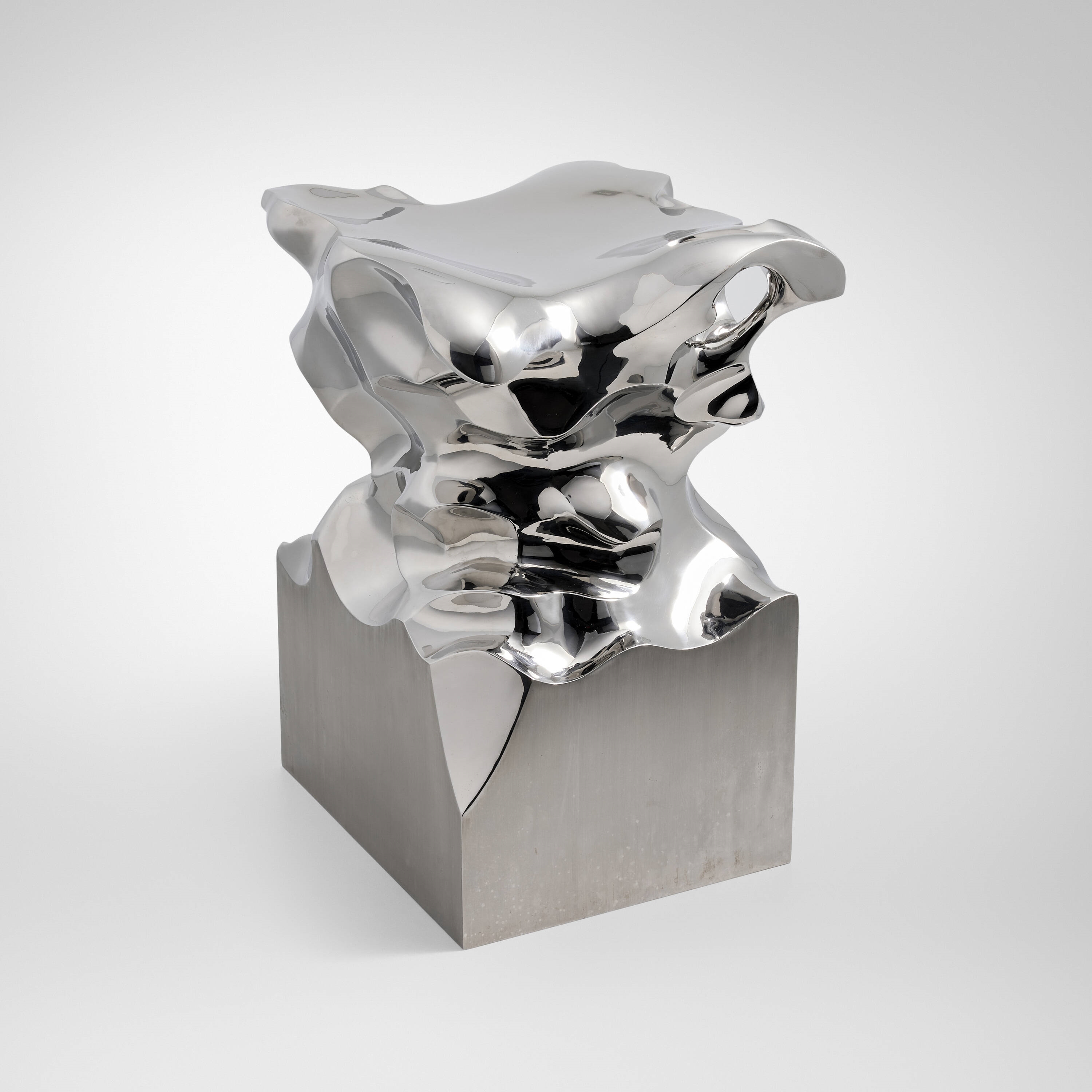 Artwork by Shi Jianmin, Accordion stool, Made of stainless steel