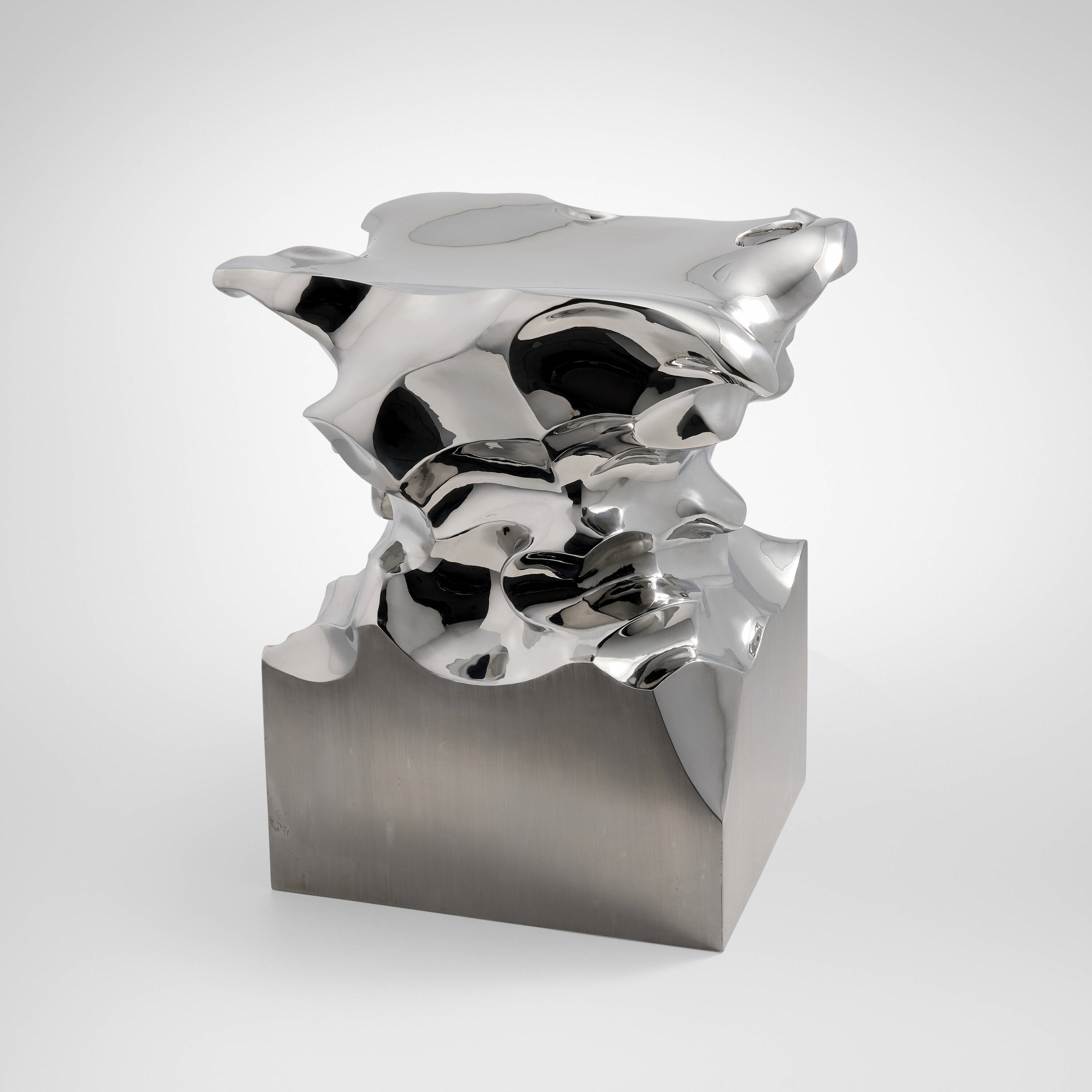 Artwork by Shi Jianmin, Accordion stool, Made of stainless steel