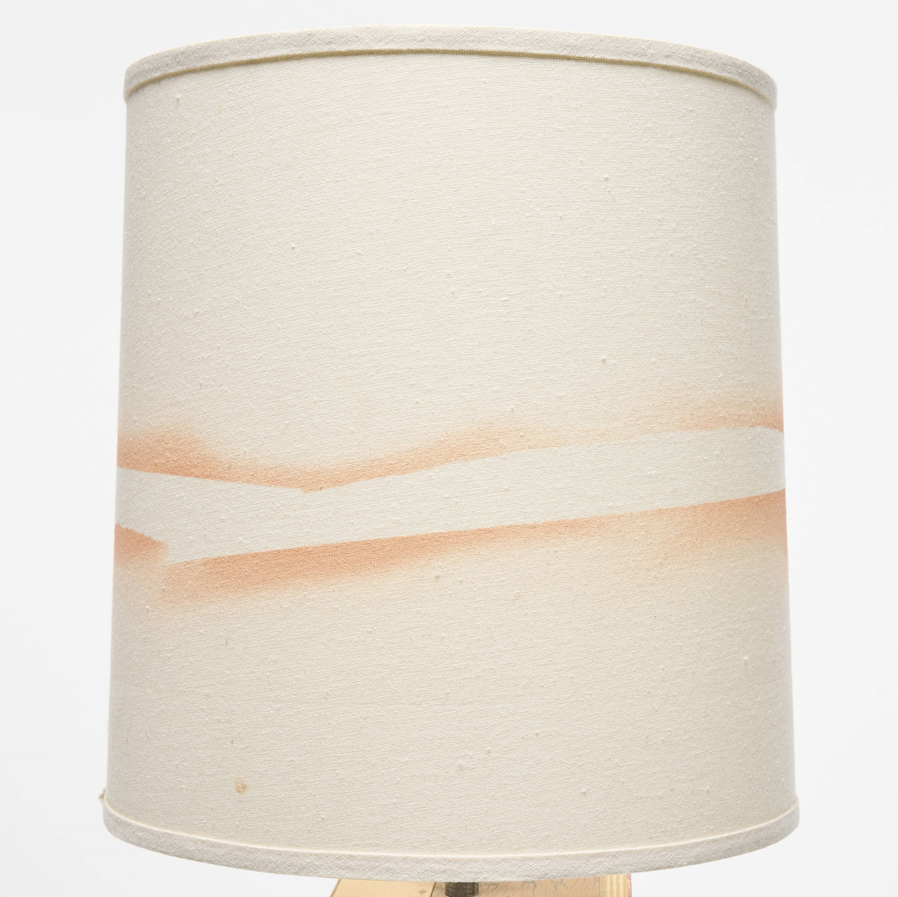 Artwork by Jason Meadows, Horizontal Striation Scrap Lamp, Made of painted wood, spray paint on linen shade
