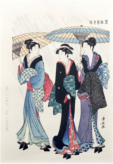Women in the Rain by Torii Kiyonaga, 1752