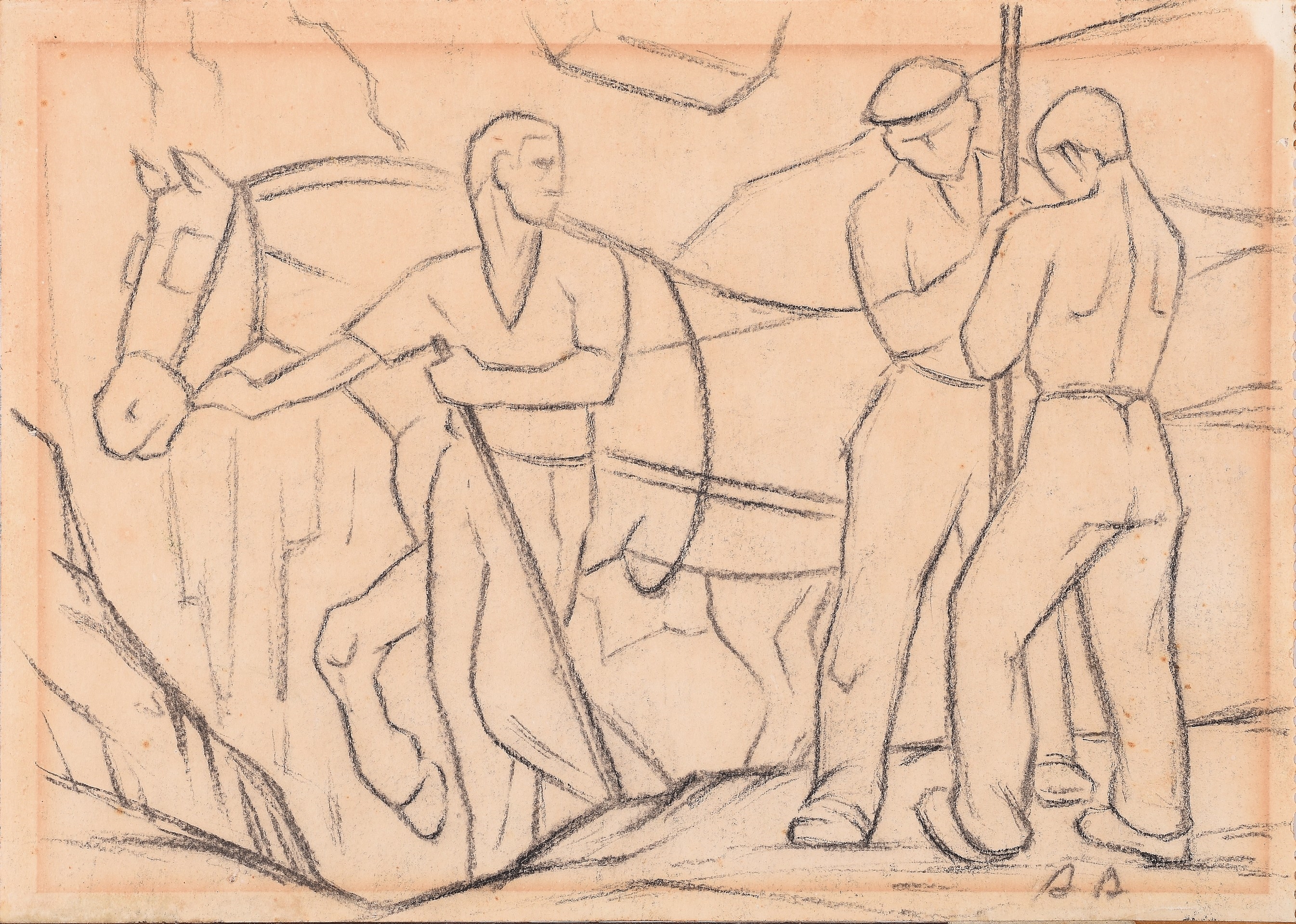 Artwork by Aurelio Bibiano de Arteta y Errasti, Canteros Guipuzcoanos, Made of charcoal on paper