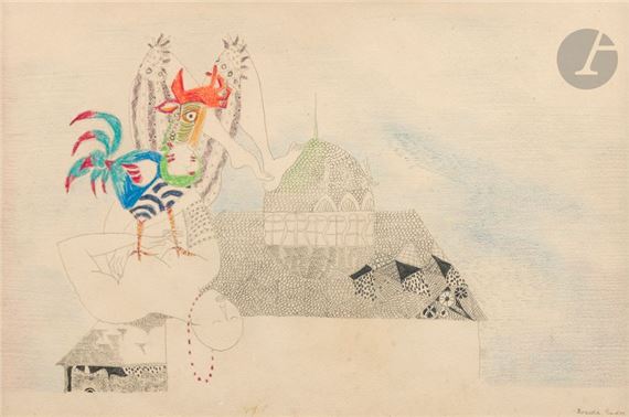 Woman with rooster - Endre Rozsda