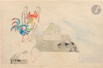 Woman with rooster - Endre Rozsda