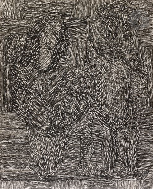 Artwork by Gérard Sendrey, Untitled - Couple, Made of Mixed media and collage - Ink