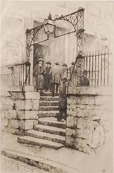 Antique Sears Gallagher "Street Scene" Etching - Sears Gallagher