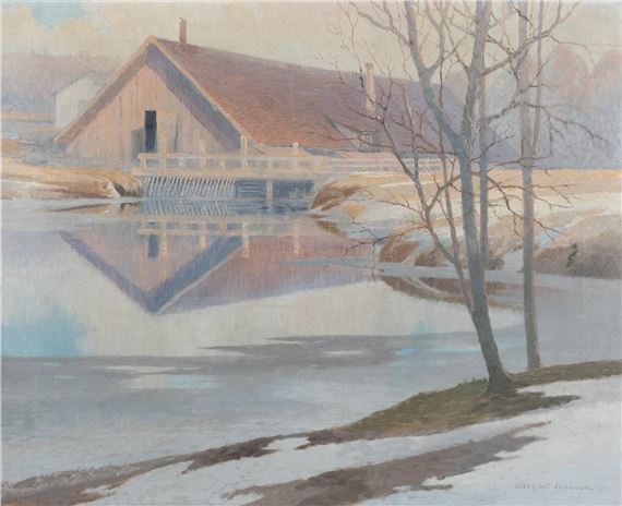 Winter, the mill pond by Olof Walfrid Nilsson
