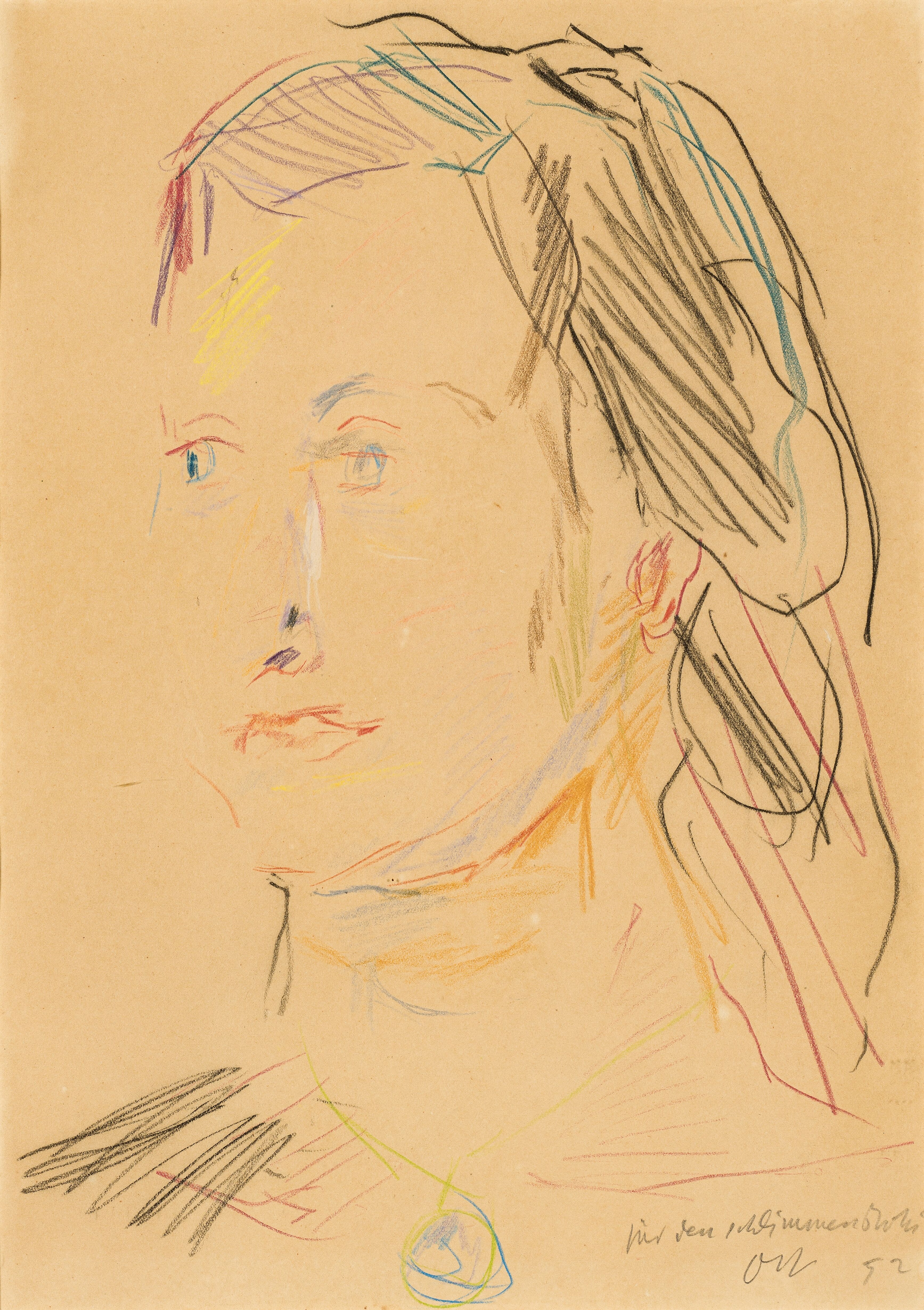 Artwork by Oskar Kokoschka, Portrait Damaris Brunow, Made of colour pencil on paper