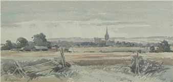 Landscape with church in the distance - Albert Houghton