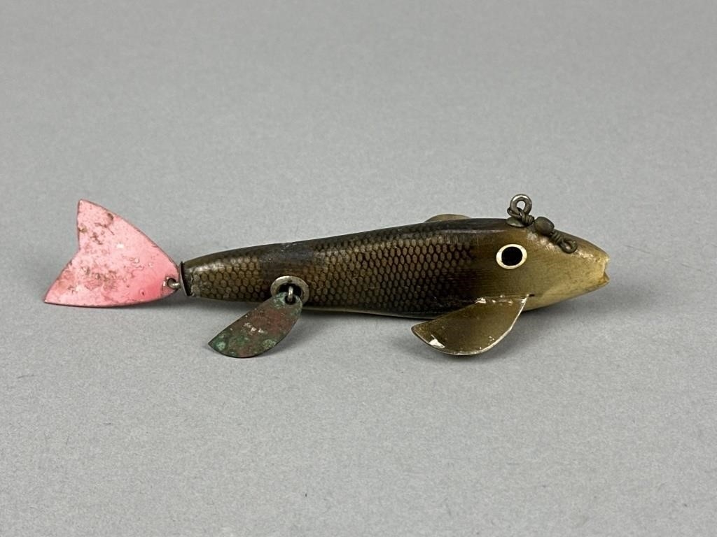 Artwork by Bud Stewart, 2 Bud Stewart Fish Spearing Decoys, Made of paint