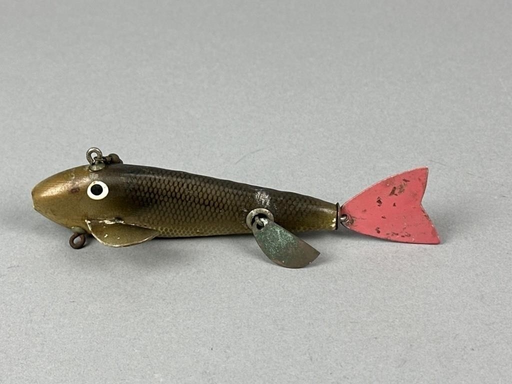 Artwork by Bud Stewart, 2 Bud Stewart Fish Spearing Decoys, Made of paint