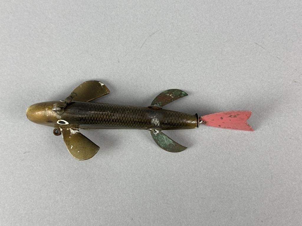 Artwork by Bud Stewart, 2 Bud Stewart Fish Spearing Decoys, Made of paint