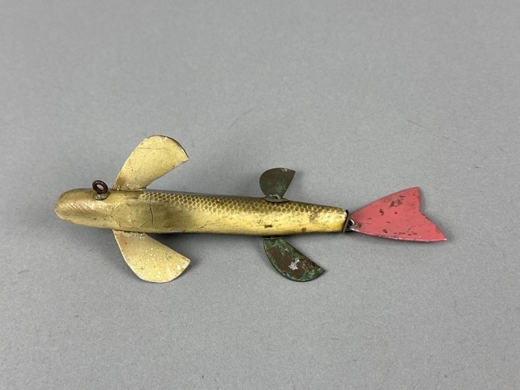 Artwork by Bud Stewart, 2 Bud Stewart Fish Spearing Decoys, Made of paint