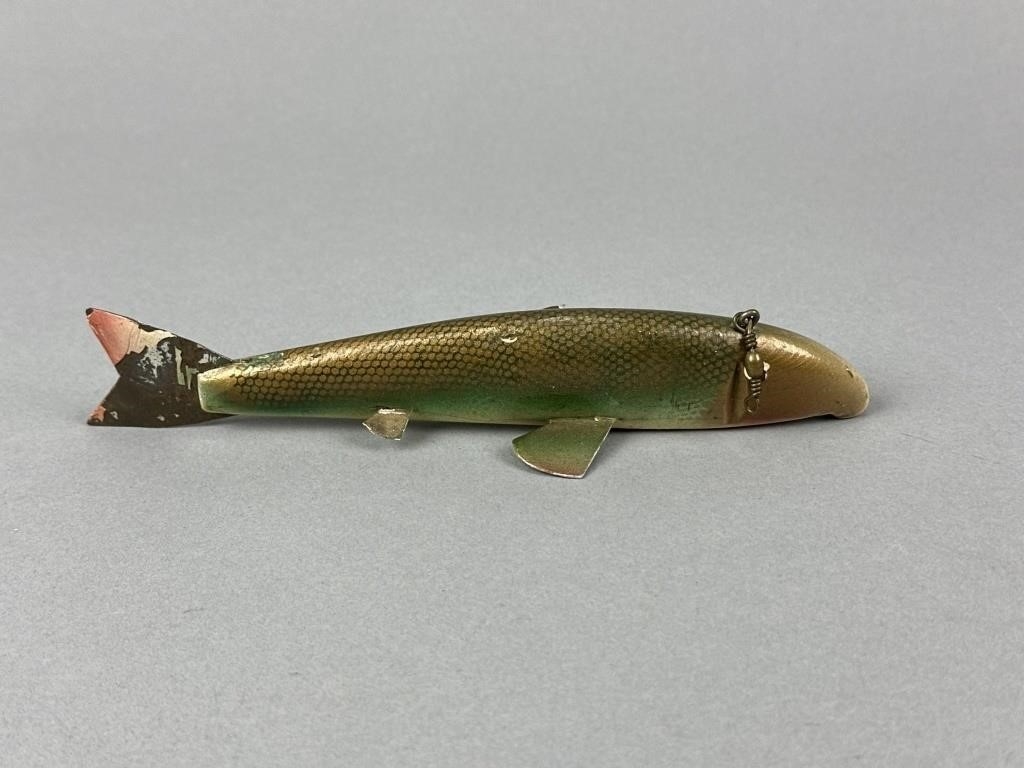 Artwork by Bud Stewart, 2 Bud Stewart Fish Spearing Decoys, Made of paint