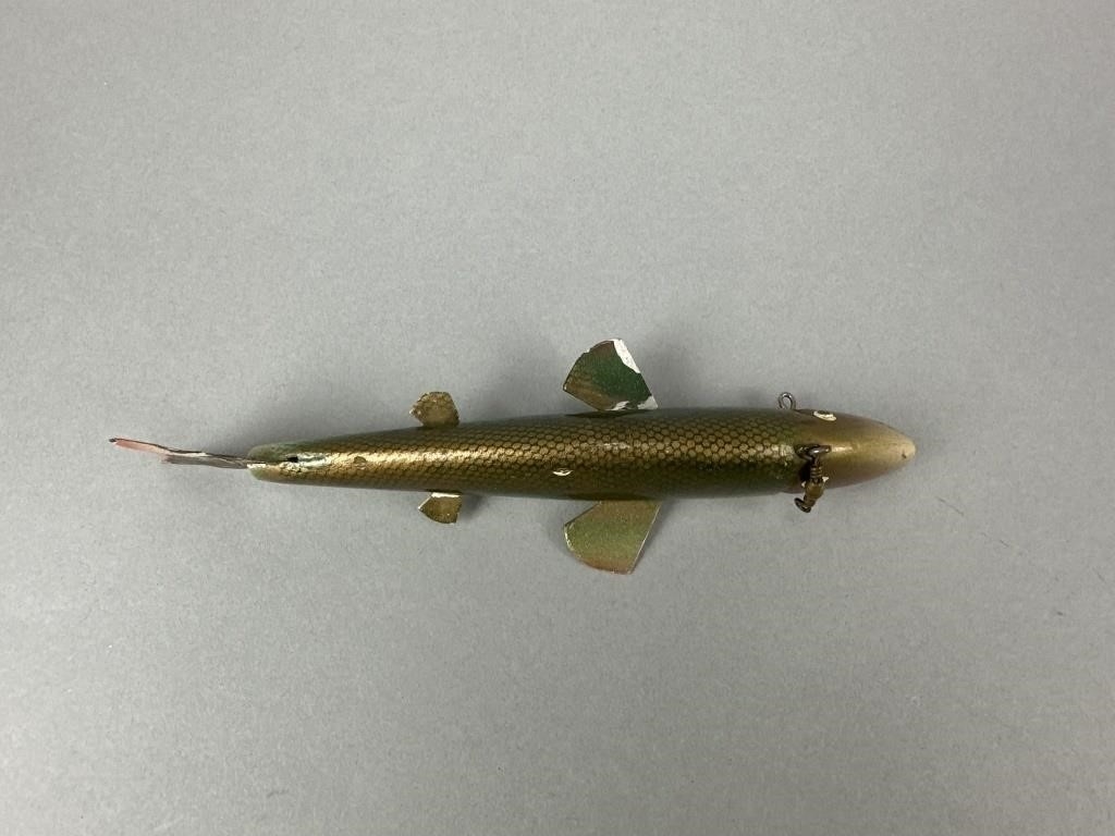 Artwork by Bud Stewart, 2 Bud Stewart Fish Spearing Decoys, Made of paint