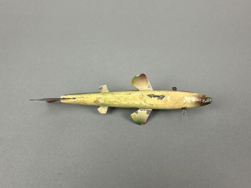 Artwork by Bud Stewart, 2 Bud Stewart Fish Spearing Decoys, Made of paint