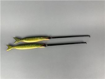 2 Gerald Finch Hand Carved Jigging Sticks - Gerald Finch