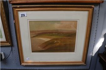 C E Stiffe thC artist Watercolour Coastal scene in browns - C. E. Stiffe