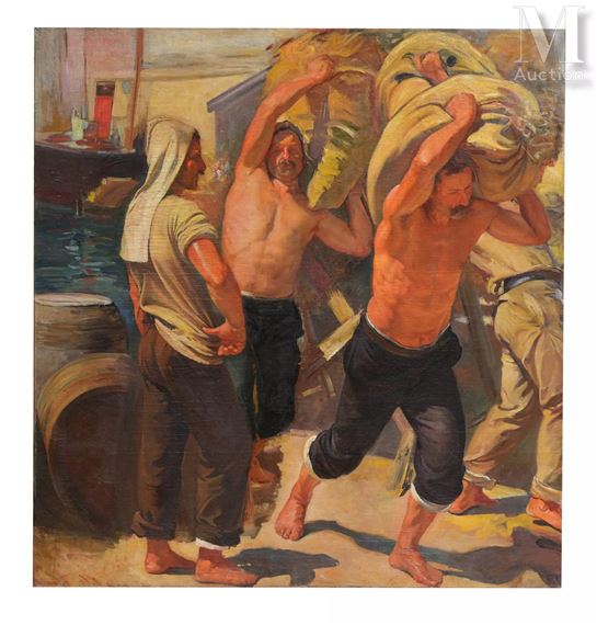"The Dockers in Genoa (Les dockers à Gênes)" by Victor Tardieu, 1925