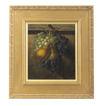 Still life with hanging fruit, grapes and pears - Henry Archibald Major