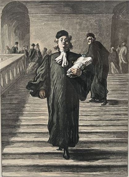 Honoré DAUMIER (1808-1879), After Alfred PRUNAIRE [engraver] The Staircase of the Palais de Justice Woodcut in color, signed in the plate