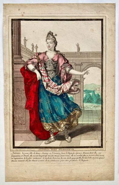 Artwork by Nicolas Bonnart, Plotine impératrice, Antonia mère d'empereur, Flavie impératrice, ca 1700, Made of Burin