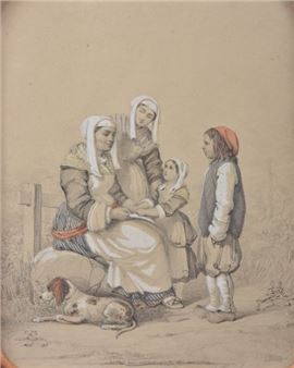 Alfred-André GÉNIOLE (Nancy 1813 - Bicêtre 1861). Les femmes et le garçonnet - Alfred André Géniole