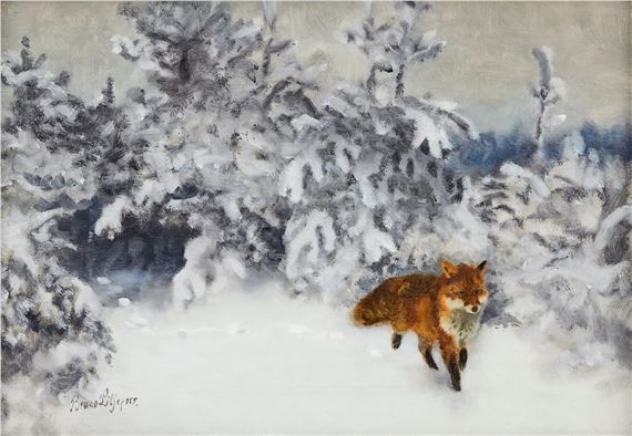 Räv i vinterlandskap by Bruno Liljefors